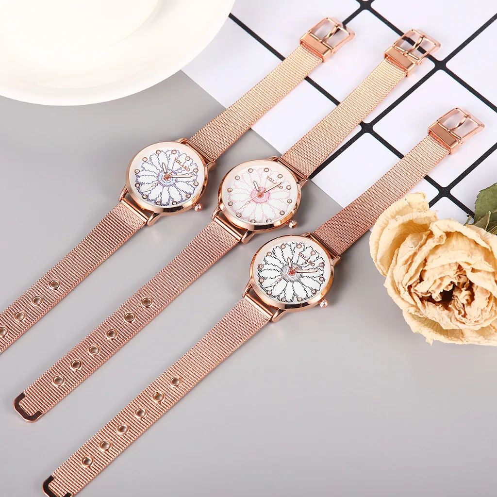 

New fashion ladies printed dot diamond alloy mesh strap watch, round dial fashion watch
