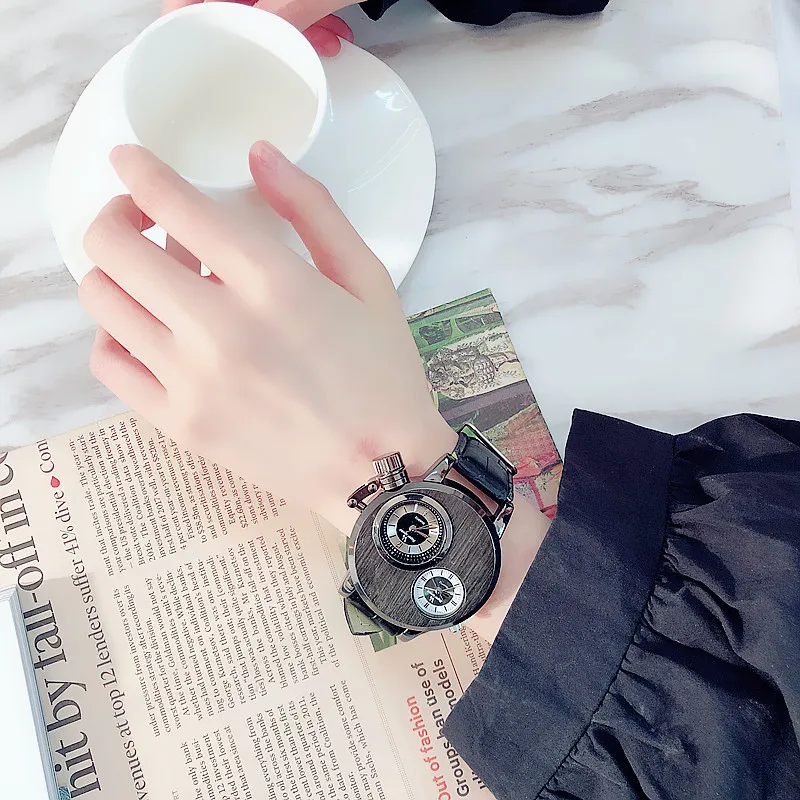 Крутые серебряные мужские часы с двойным дисплеем металлическим циферблатом