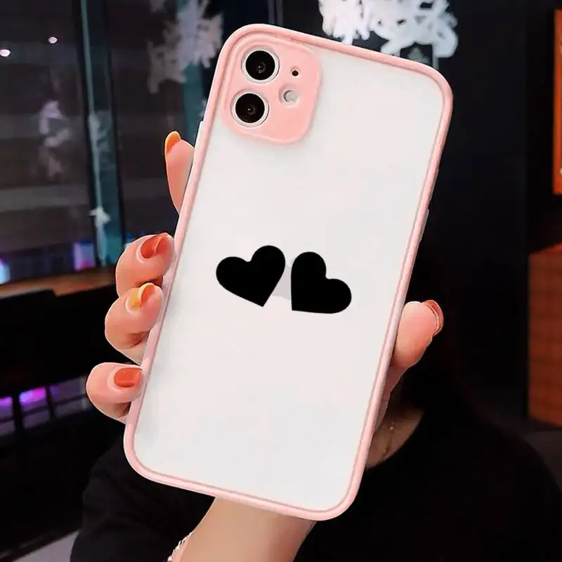 

Love Heart Letter Phone Cases Matte transparent For Pink iPhone 12 Mini 11 Pro XR XS Max 7 8 Plus X Back Cover