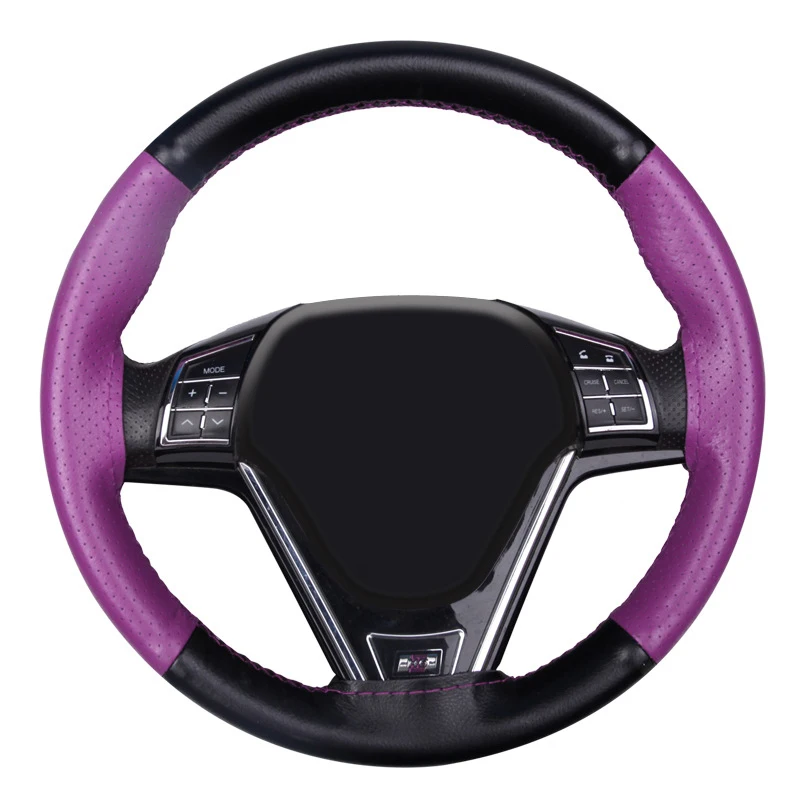 Purple A DIY Автомобильный руль оплетка воловья кожа красочные сплайсинга спортивный стиль из натуральной кожи чехол на руль - Название цвета: Purple A