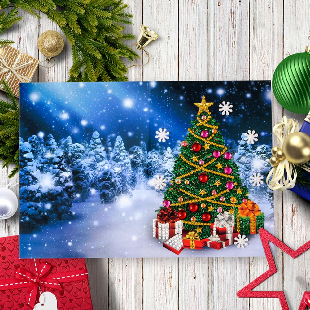 Украшение для праздника новогодняя елка Рождественская открытка набор стразы