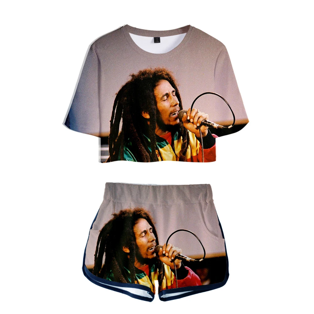 

New Bob Marley 2 pieces Set Sexy Tshirt Summer Kawaii Girl Fashion Casual Sets Preppy Style 2021 arrival Women Streetwear