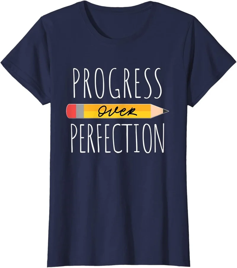 

Motivational Progress Over Perfection back to School Teacher T-Shirt Karate Graphic Tees Tee Shirt Unisex Harajuku Shirt Male
