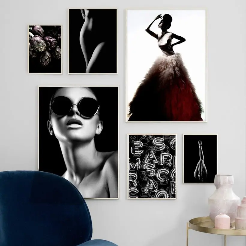 Модные женские картины на холсте элегантные фотографии черные и белые плакаты