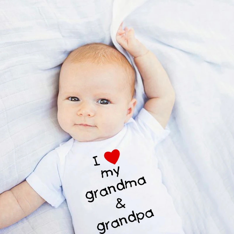 Боди с надписью I Love My бабушка и дедушка милый Ромпер для новорожденных летние