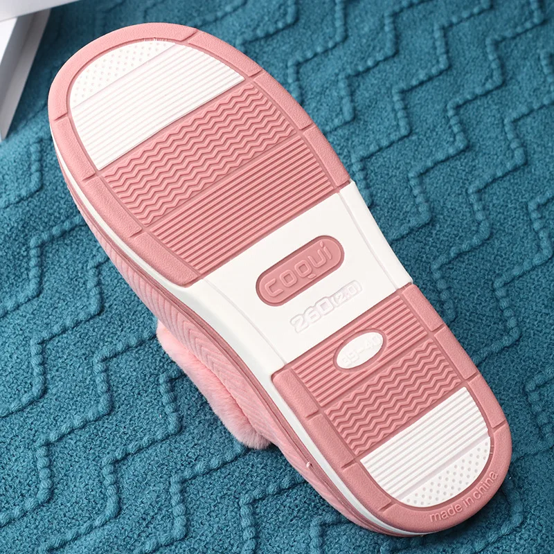 

Whoholl Men Winter Slippers with Fur Couples Ladies Indoor Velvet Thick Solid Color Non-slip Soft Bottom Warm Chanclas Hombre