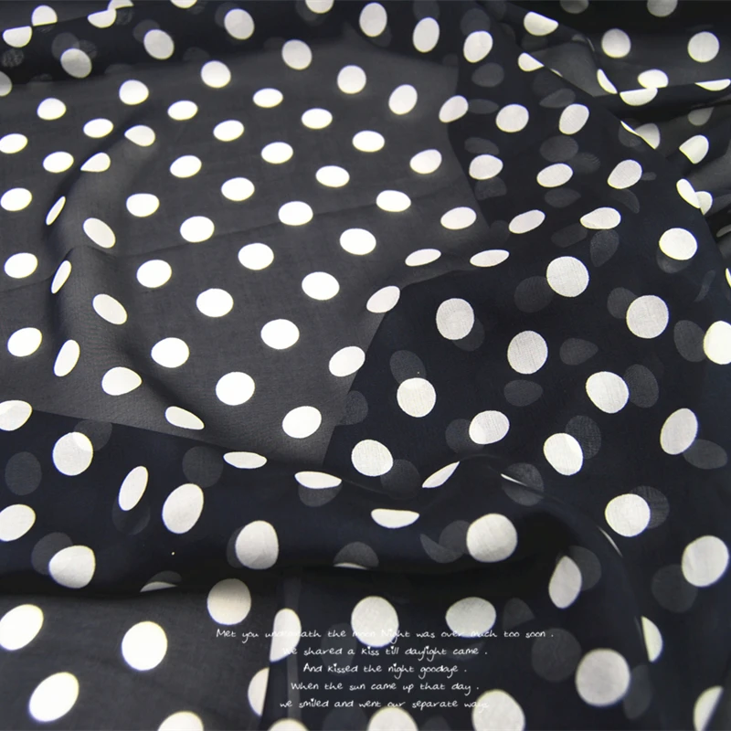 

LEO&LIN 8-M/M Navy White Dot Real Silk Chiffon Light through Dress Shirt Lining Cloth DIY Sewing Tissue