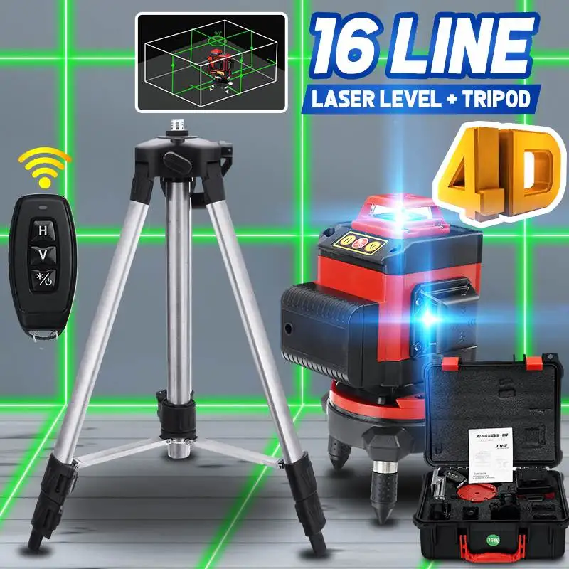 

Laser Level 16 Lines 4D Green Light LED Display Auto Self Leveling 360° Laser Levels Horizontal Vertical Cross Remote Control