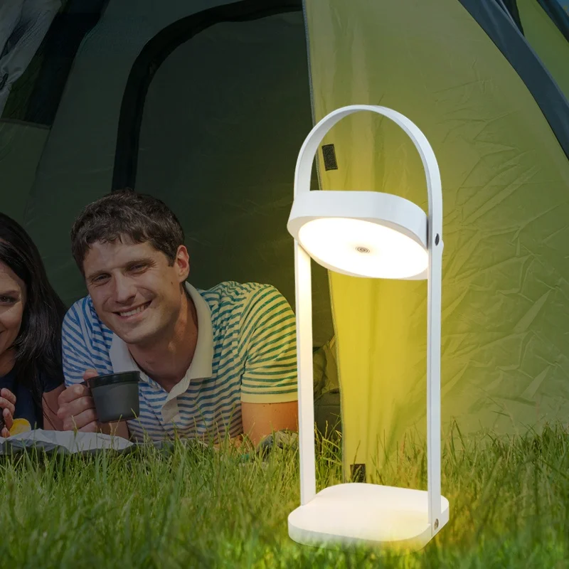 

Indoor outdoor rechargeable night stand 360 rotation portable luminaire table lamp with handle