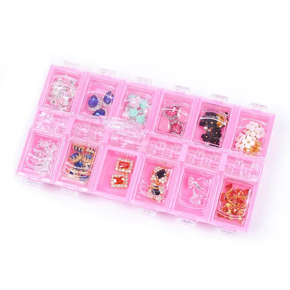 

New 12 Grids Clear Empty Nail Art Tips Beads Decor Jewelry Storage Box Holder Case