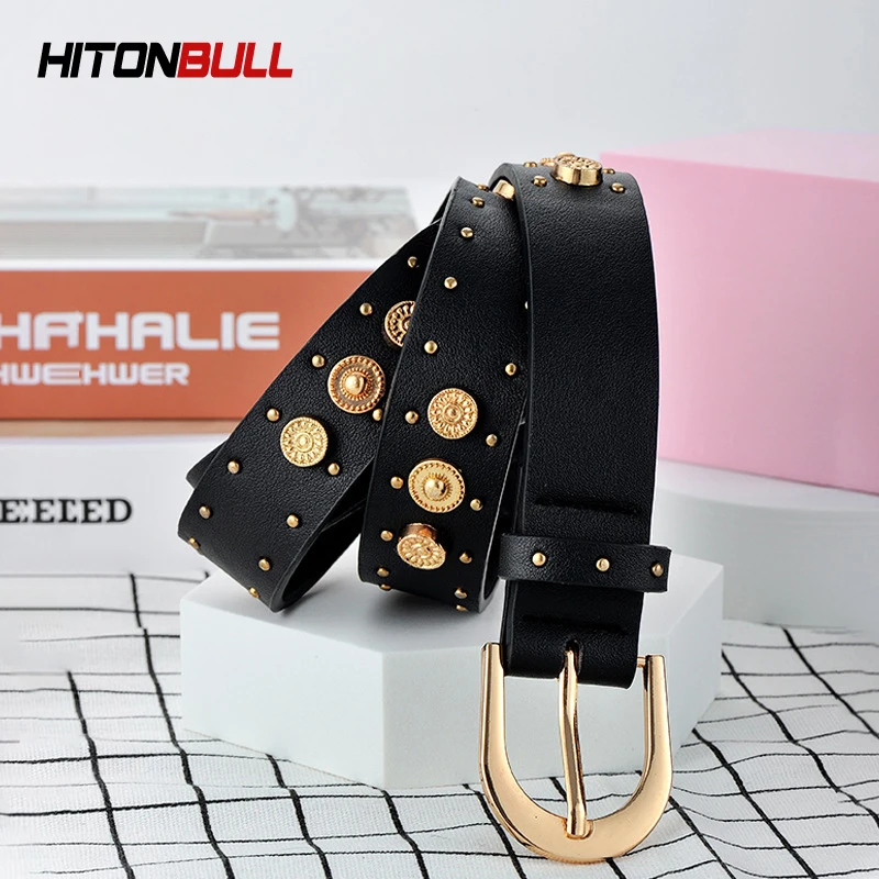 HITONBULL Fashionable Metal Rivet Inlaid belt Women's Belts Suitable For Leisure And Business Occasions BCasual Dress Girdle