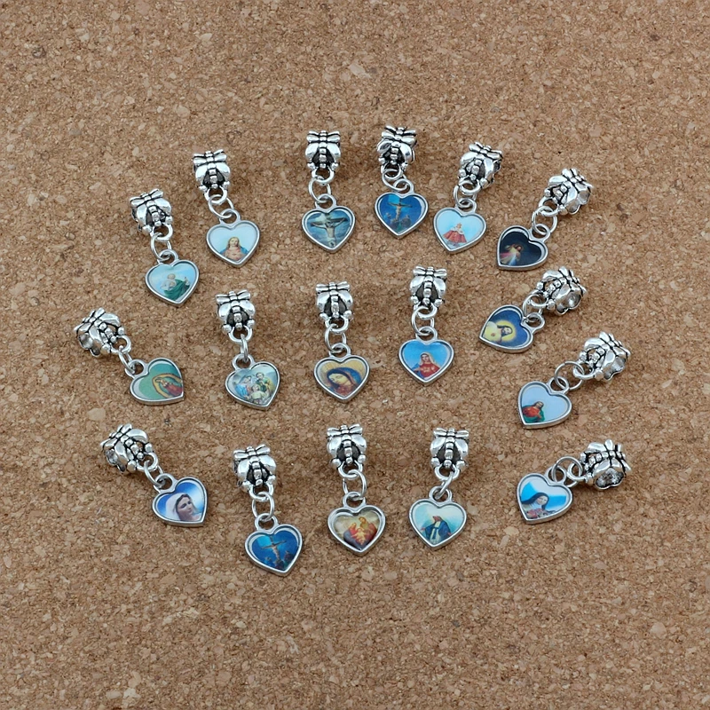 

40pcs Enamel Heart of Jesus Christian cross Dangle Charm Beads Fit Charm Bracelet DIY Jewelry 10x23.5 A-529a