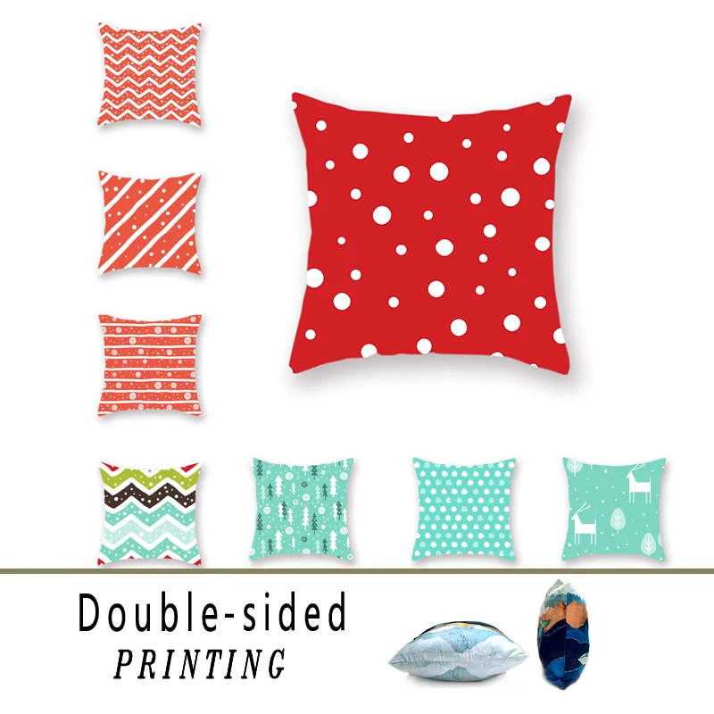 Christmas Snowflake Simple Double-sided Polyester Pillowcase Elk Pattern 1pcs Red Geometric Sofa Decorative Cushion Cover | Дом и сад