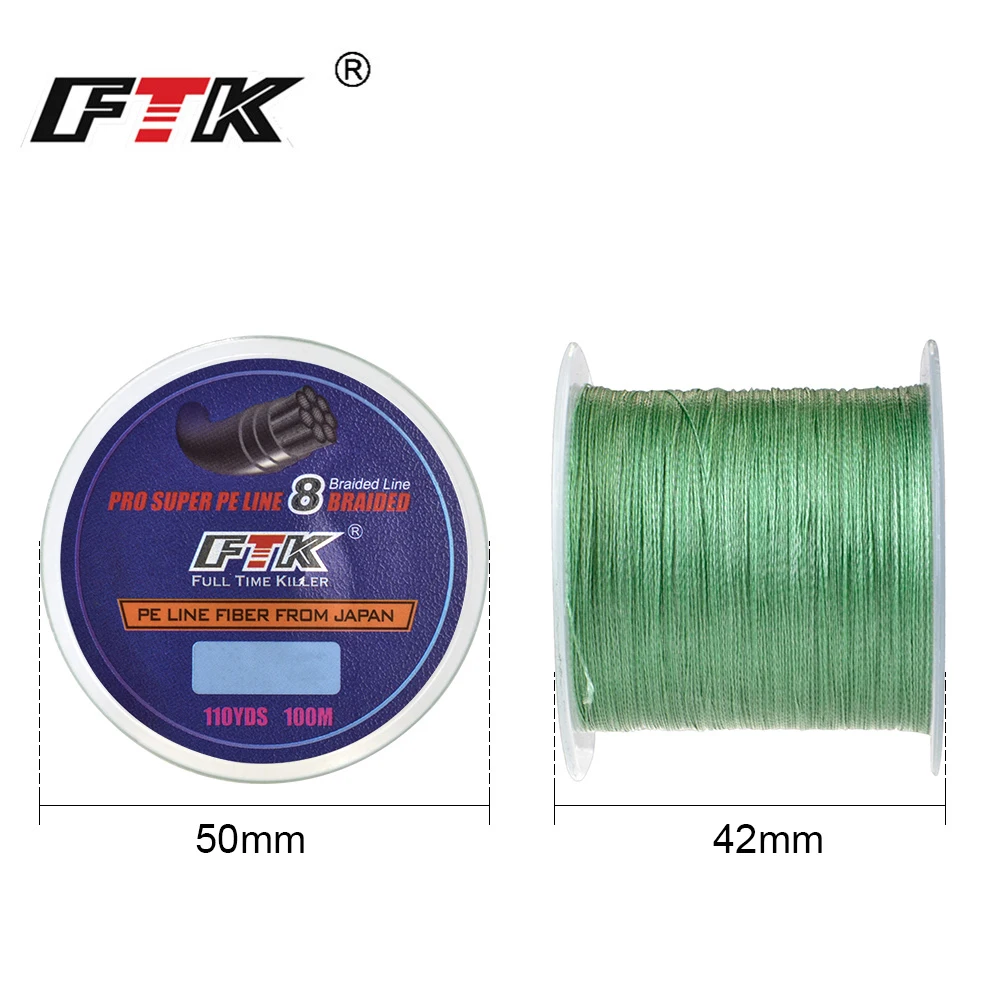 FTK 100 м 8X леска 25 90LB 1 0 # 6 #8 плетеная гладкая мультифиламентная PE для морской