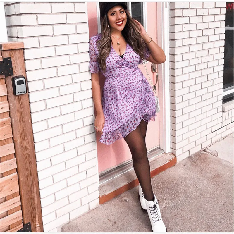 

Beach Summer Dress Sexy Women's Sleeveless Chiffon Short Sleeve V-neck Evening Party Club Short Clubwear Party Floral Mini Dress