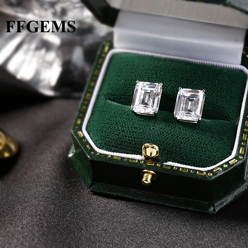 FFGems стерлингового серебра 925 серьги из белого золота VVSD Сона алмаз изумрудная