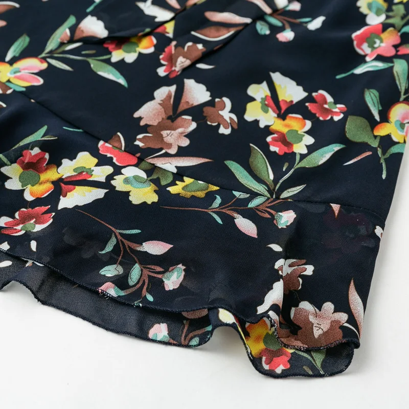 

Summer women's dress casual flower print ruffled deep v neck swing mini dress