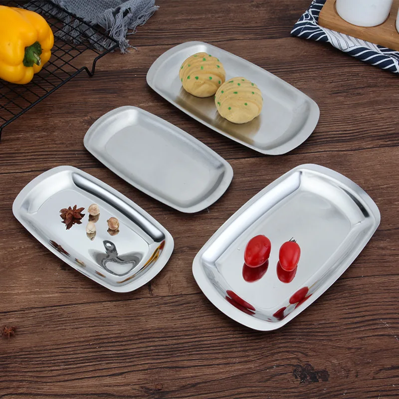 

Kitchen Food Storage Tray Stainless Steel Rectangle Steamed Sausage Dish Bread Loaf Pan Barbecue Snack Fruit Tableware Plate