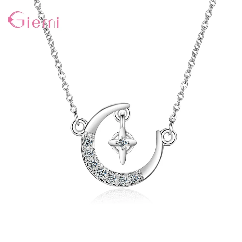 

Charming Cubic Zircon Moon Star Necklaces 925 Sterling Silver Clavicle Chain For Women Girl Pendant Necklace Gifts Jewelry