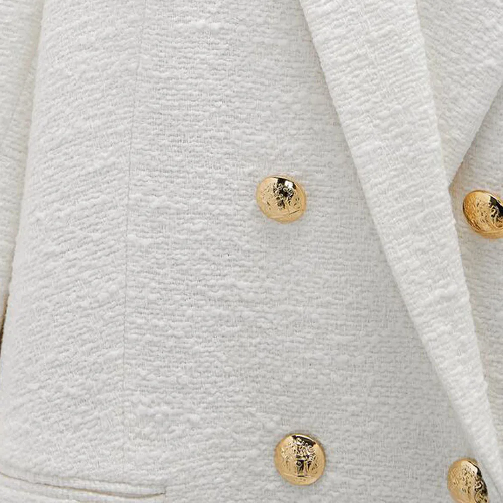 

ZREDARA 2021 Spring and Autumn Women's White Tweed Double-breasted Slim Textured Long Sleeve Jacket Blazer Women blazer