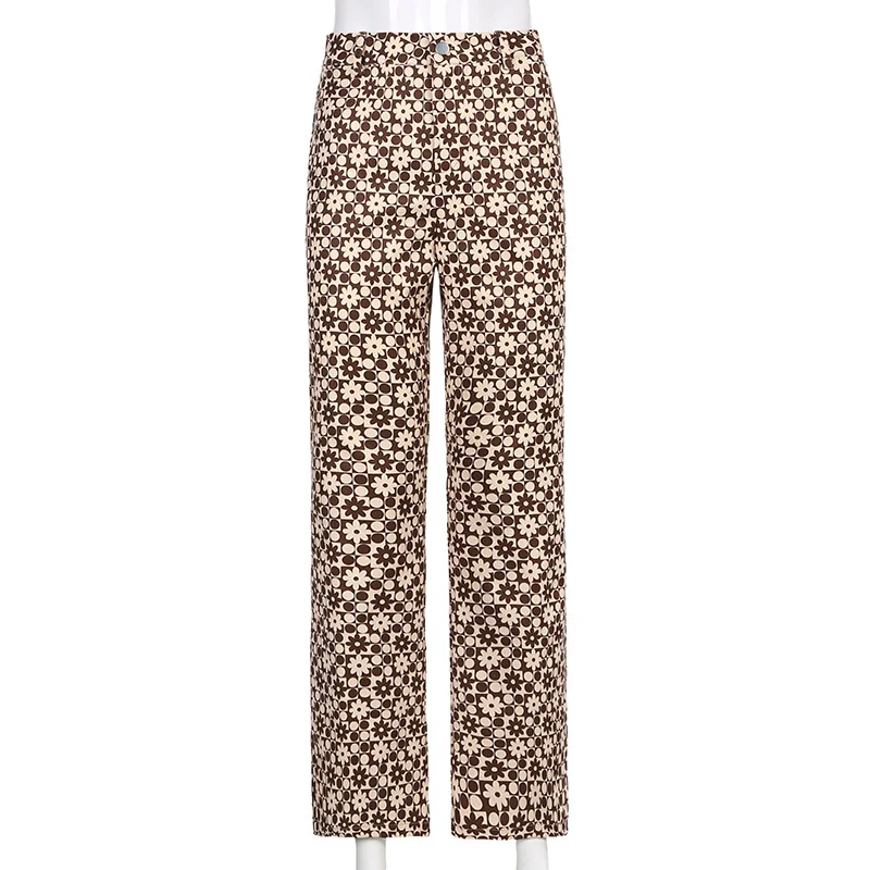

Vintage Floral Print Y2K Straight Pants 90s Aesthetic High Waist Streetwear Joggers Women Harajuku E Girl Trousers