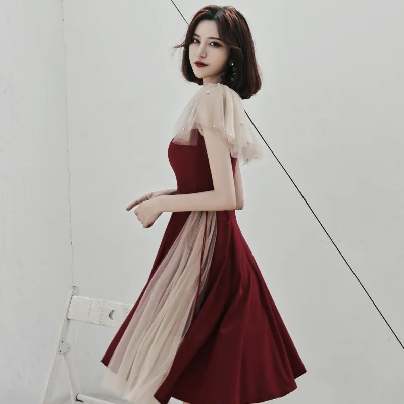 Бордовое вечерние кое вечернее платье сексуальное с V-образным вырезом оборками