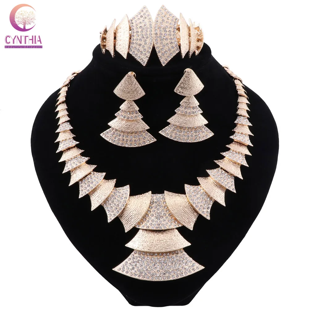 Фото Ювелирные наборы CYNTHIA из Дубая золотистого цвета подвеска ожерелье серьги кольцо