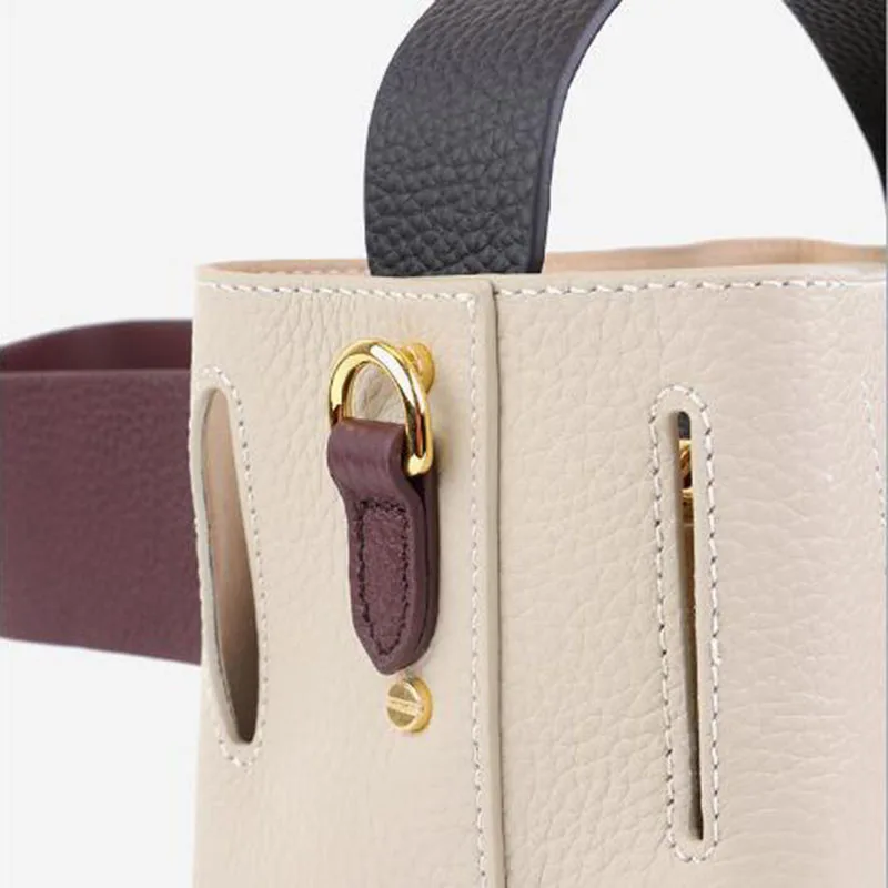 Designer Genuine Leather Bucket Bags For Women Handbags Contrast Colour Crossbody Messenger Shoulder luxury Ladies Totes | Багаж и сумки