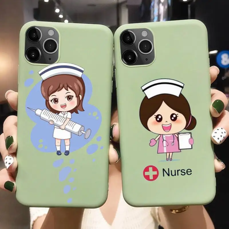 

Cartoon Medicine Doctor Nurse Funda Phone Case For Iphone 6 6s 7 8 Plus XR X max 11 12 Pro Mini Max Candy Green Silicone Cover