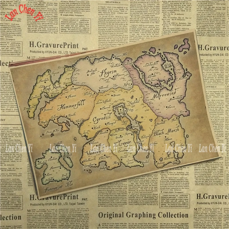 Оранжевый The Elder Scrolls Skyrim Классическая игра плакат на крафт-бумаге Бар Кафе гостиная столовая картина для декора комнаты - Цвет: Оранжевый