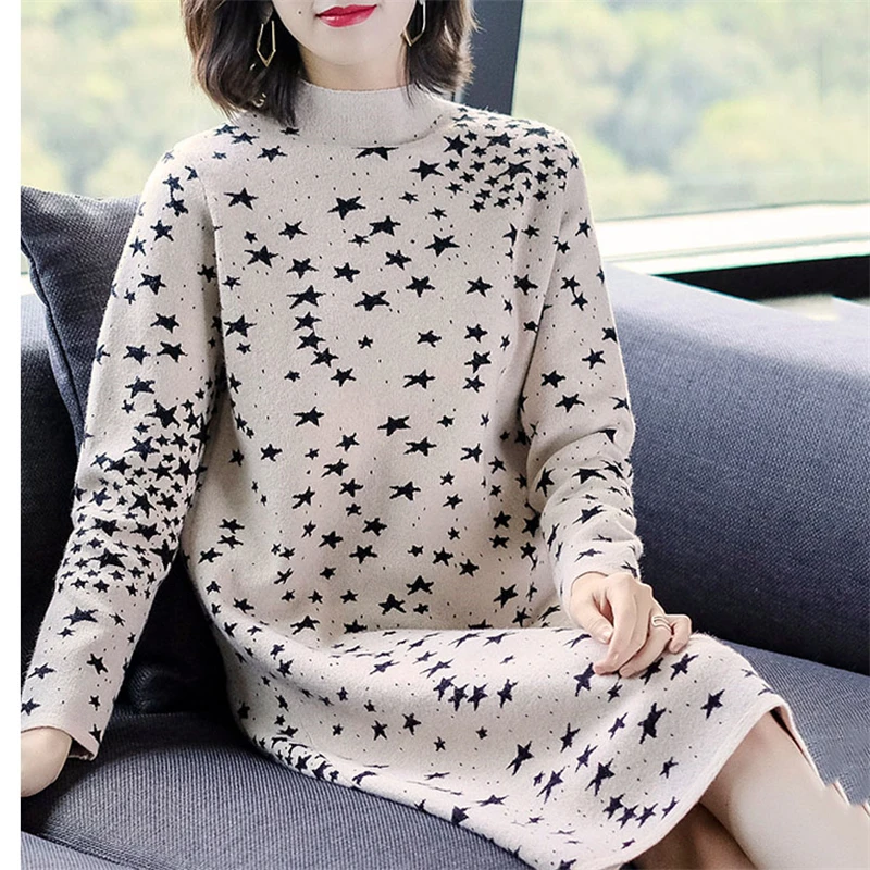 

Женское трикотажное платье с цветочным принтом, Осень-зима