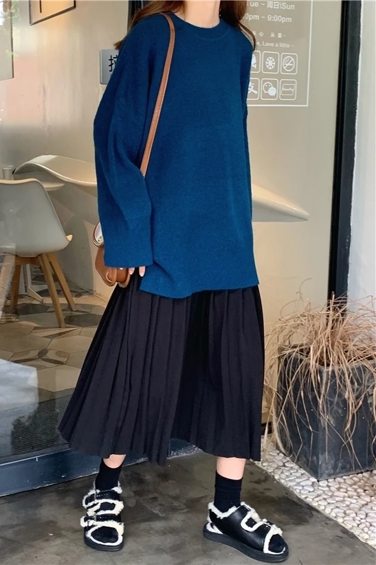 

Long Sleeve O-neck 2020 Spring Warm Streetwear Cashmere Harajuku Office Kawaii Pullover Wool Tops Oversized Knitted Sweater