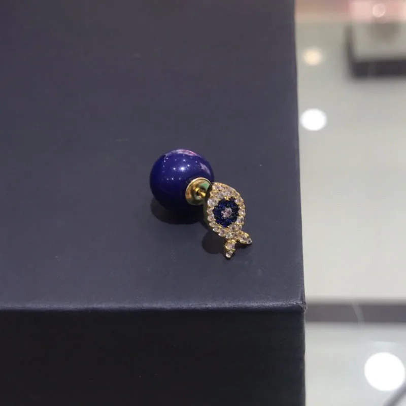 UMGODLY Luxury Brand 1PC Yellow Gold Color Lucky Eye Fish Lapis Stud Earrings Pave Cubic Zirconia Women Fashion Jewelry | Украшения и
