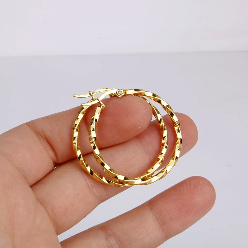 

Hgflyxu Gold Color Stainless Steel Hoops Earring Round Loop New Whorl Simple Fashion Elegant Party Charming Ear Jewelry