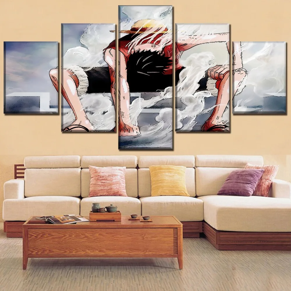 Один набор рамок или без рамки 5 панелей аниме цельная Обезьяна D. Луффи плакат