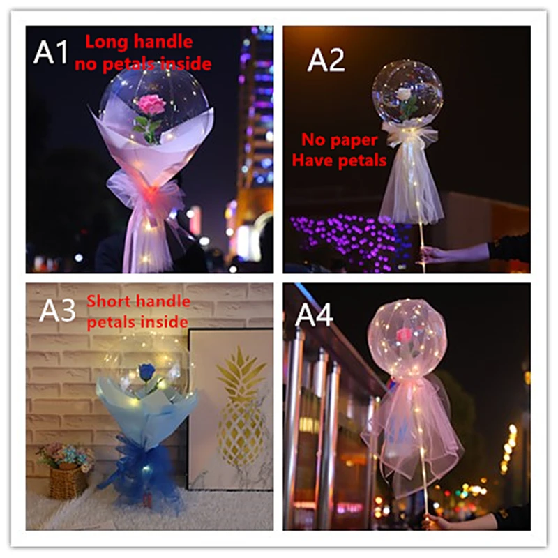 

50/100Pcs Led Rose Flower Ballons Light Transparent Balloon Lights 30cm Wide Luminous Bouquet For Wedding Party Valentine's Day
