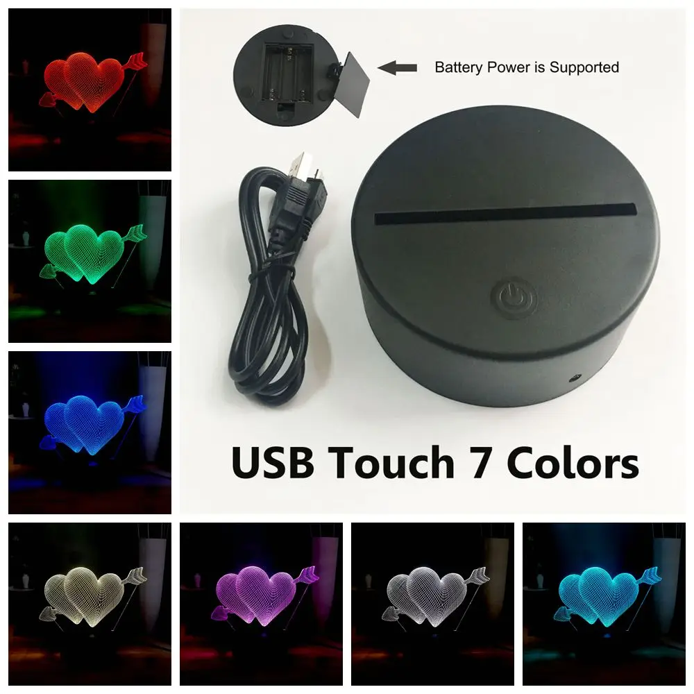 USB Touch 7 colors Романтическая 3D любовь стрелка через сердце светодиодный 7 красочная настольная лампа Свадебная атмосферная лампа USB мини прикроватная лампа подарок подруге - Испускаемый цвет: USB Touch 7 colors