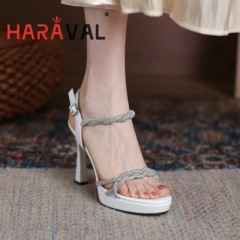 

HARAVAL Women Sandals Shoes High Heels Waterproof Platform High Quality Fashion Elegant Black White Summer Female Shoes LadyB130