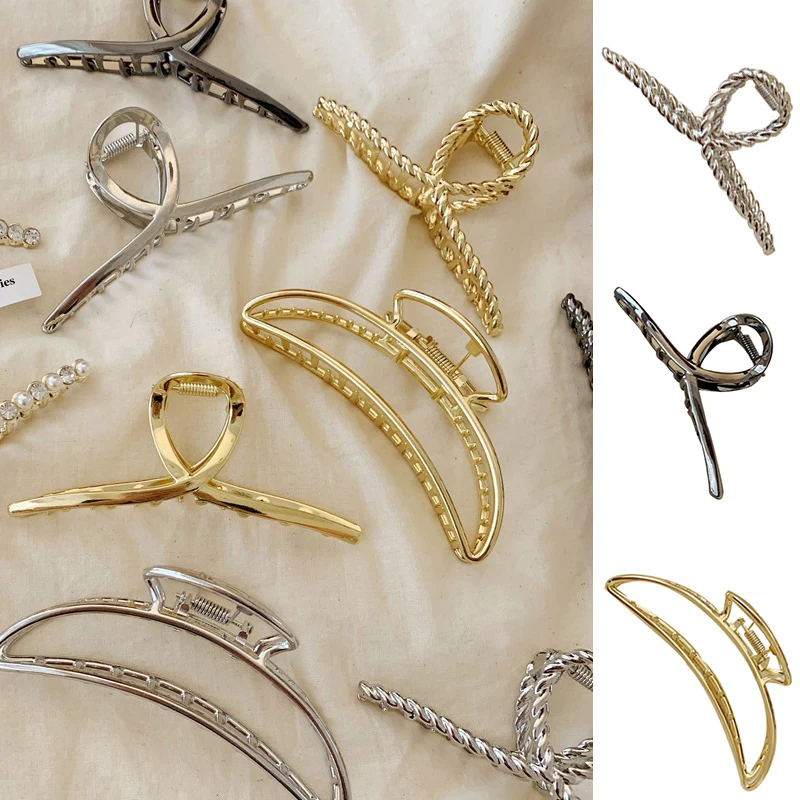 

Metal Hair Clip For Women Geometric Hollow Out Hair Claws Half Moon Shape Hairpins Cross Barrettes Girl Hair Accessories