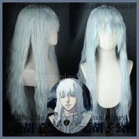 berserk griffith cosplay wig silver white mixed blue curly wavy 70cm long heat resistant synthetic hair