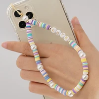 new love letters beaded mobile phone strap lanyard colorful pearl soft pottery rope for cell phone case hanging cord for women