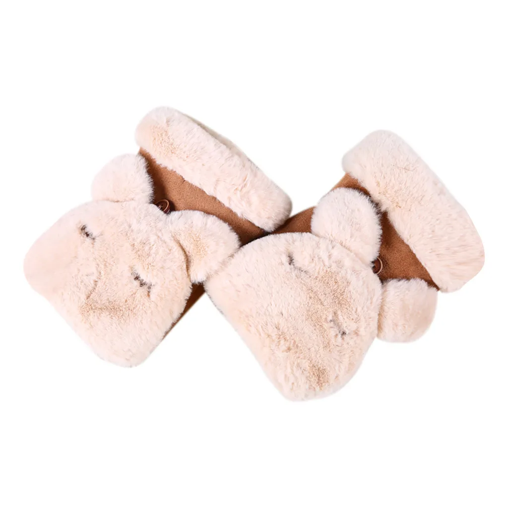 Зимние утолщенные варежки перчатки с полупальцами женские плюшевые