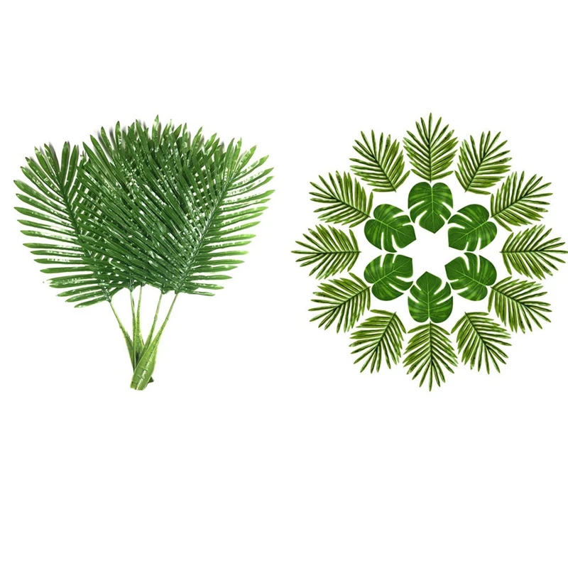 

5-кратные Пальмовые Листья, искусственные зеленые листья растений, 22 дюйма и 24 шт, тропические Пальмовые Листья, имитация тропических растен...