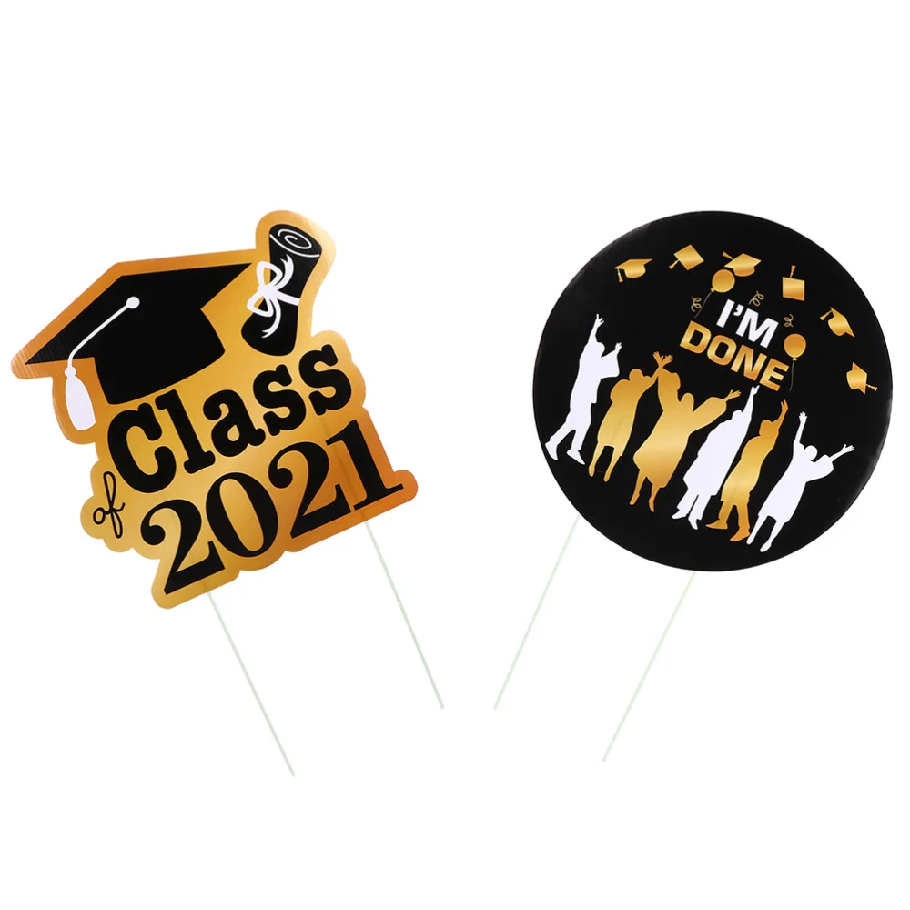 

2pcs Graduation Decorations Hollowed-out Graduation Theme Words Design Signs