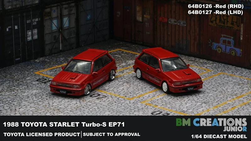 

New 1/64 Scale Miniature Car Toyoota 1988 Starlet Turbo S EP71 Red by BM Creations JUNIOR Diecast toys For Collection Gift