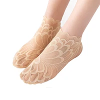 sexy and fashionable lace socks 5 pairs of womens summer thinbreathable and sweat absorbent clothingrose and peacock pattern