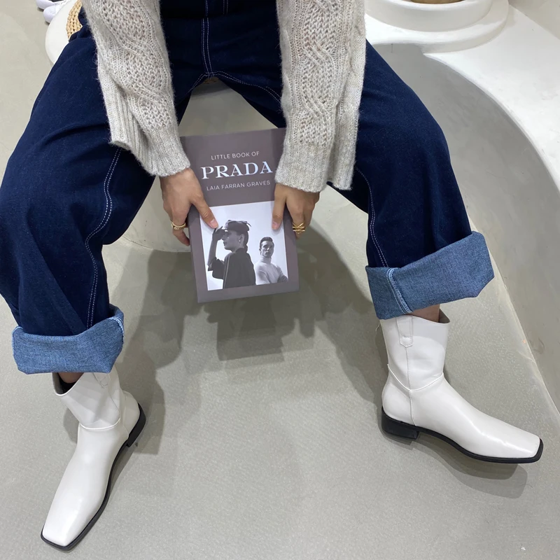 

New Women Boots Winter Autumn Mid Calf Female Booties Causal Loose Causal Square Toe Thick Heel Ladies Short Boots Woman Shoes