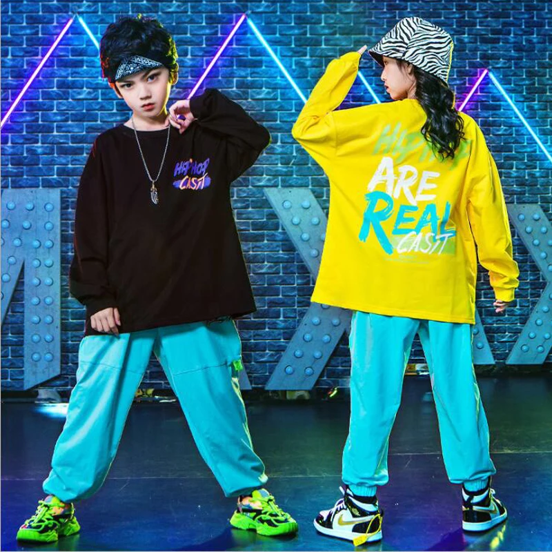 

Girls Boys Hip Hop Stage Clothing Oversize Sweatshirt dancing Running pants Costumes Kids Pop Street Show Dance Wear Clothess