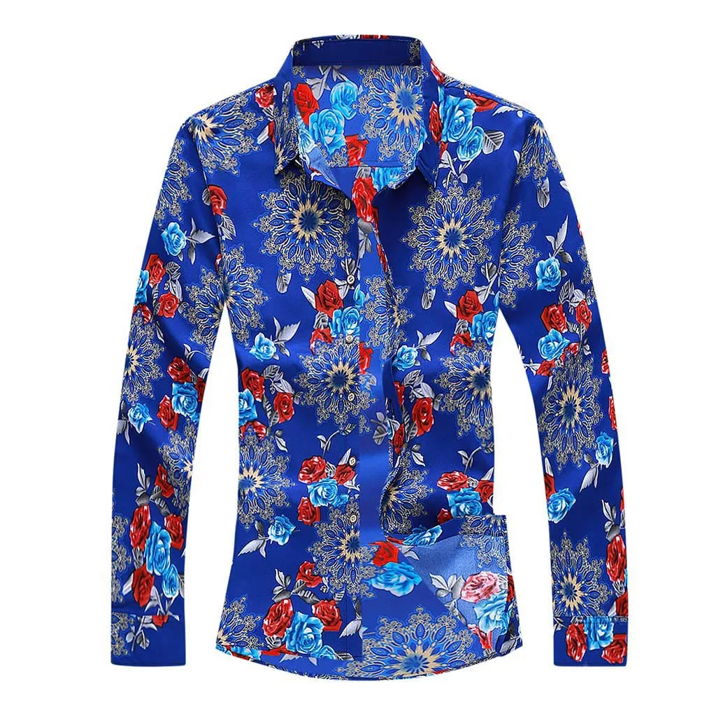 

Men's Casual Foral Printing Colorful Slim Long Sleeve Dress Shirt Blouse Tops Wholesale Free Ship Z4