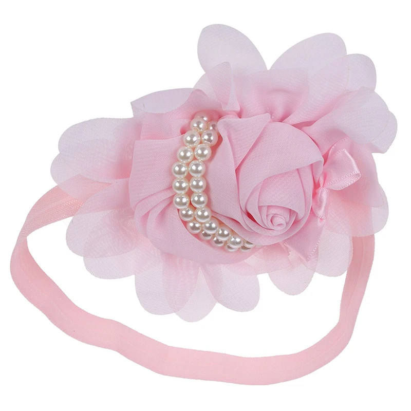 Новинка шифоновая повязка на голову с жемчугом для маленьких девочек цветами